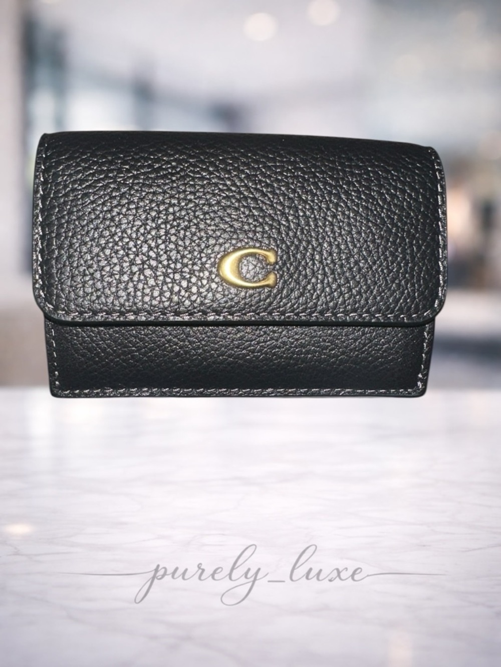 Authentic Coach Pebbled Black Leather wallet- FREE COA